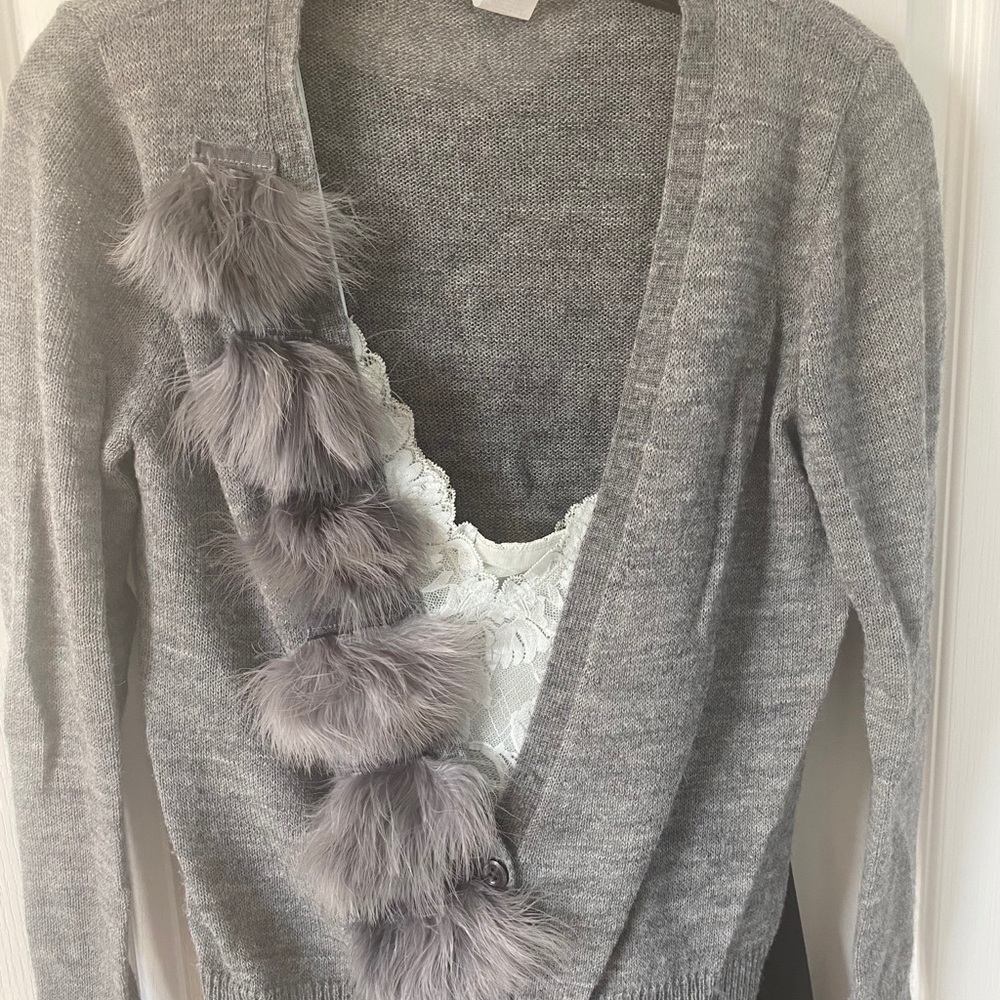 J crew feather gray sweater V neck